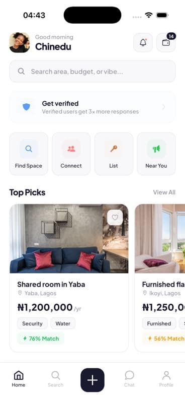 Flatmate home feed