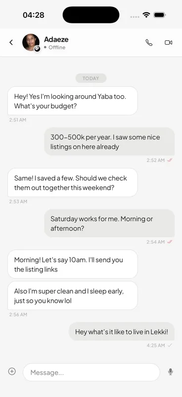 In-app chat on Flatmate