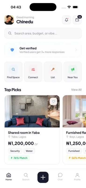 Flatmate home feed